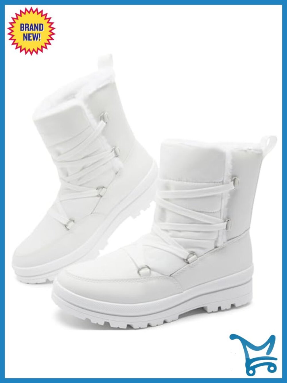 Women's Waterproof Fur-Lined Mid Calf Snow Boots Non-Slip Platform Lace-Up